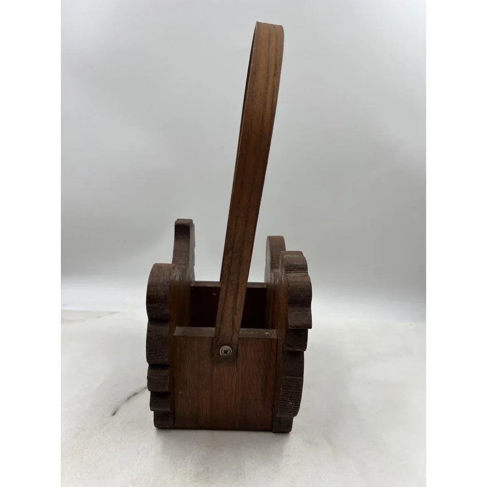 VTG Wooden Chicken Basket Hen Shaped Farmhouse Decorative Caddy Brown Rustic